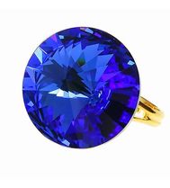 Кольцо с кристаллом 18 мм Sapphire покрытие золото