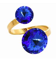 Кольцо с 2 кристаллами Sapphire покрытие золото
