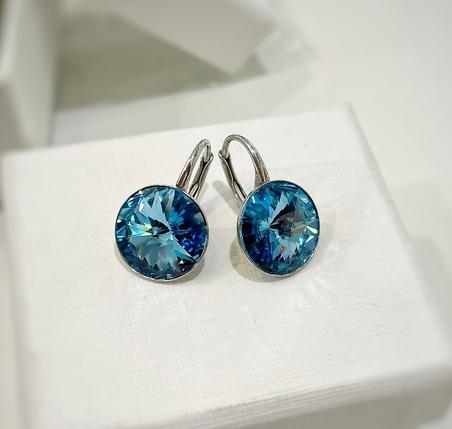 Серьги с кристаллами 12 мм Aquamarine короткая дужка 