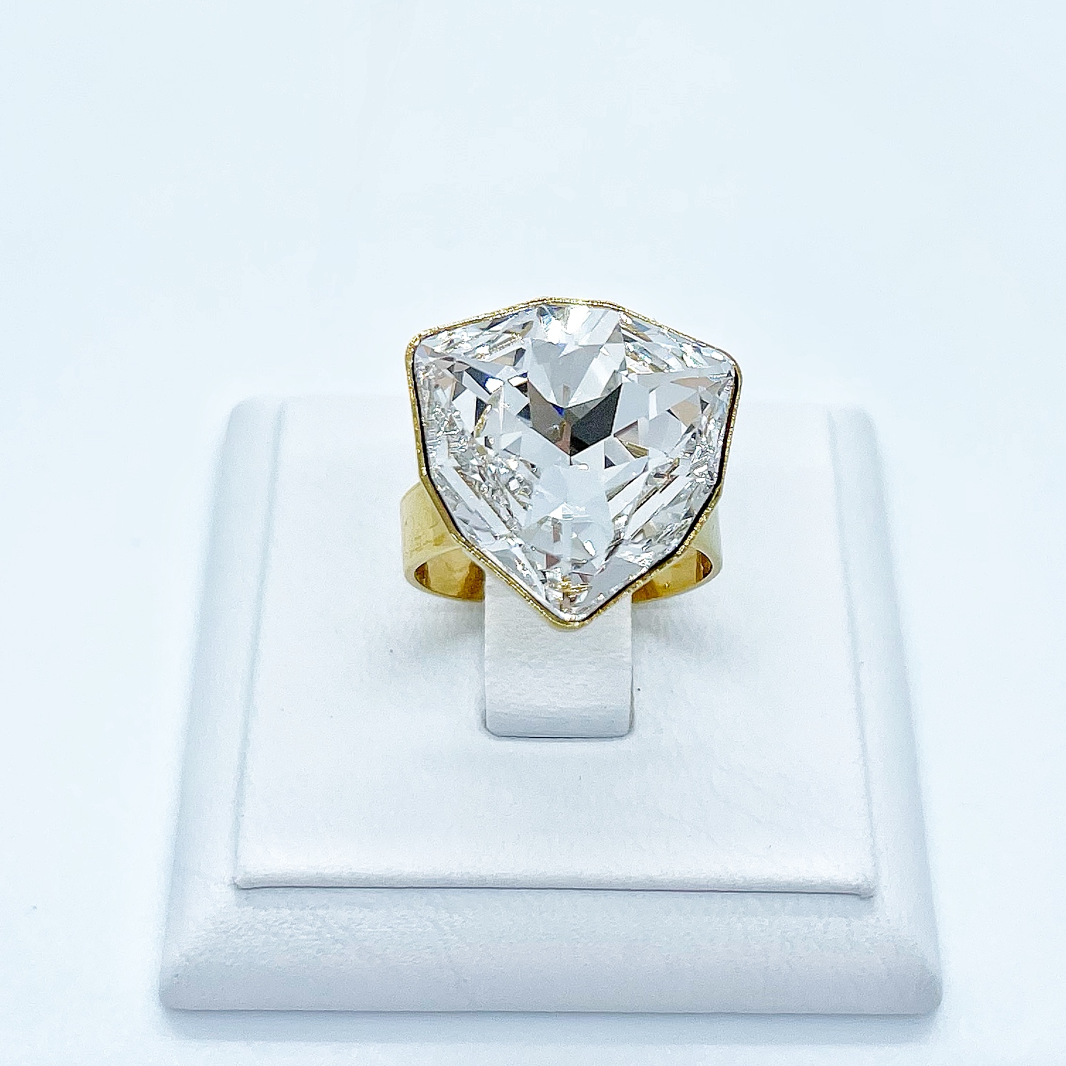 Кольцо с кристаллом 18 мм бриллиантовой огранки Crystal покрытие золото