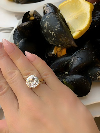 Кольцо с кристаллом 14 мм Crystal покрытие золото