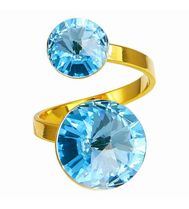 Кольцо с 2 кристаллами Aquamarine покрытие золото