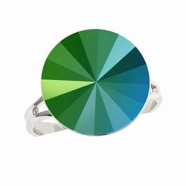 Кольцо с кристаллом 14 мм Scarabeus Green покрытие родий