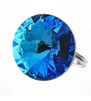 Кольцо с кристаллом 18 мм Bermuda Blue покрытие родий