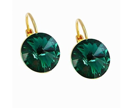 Серьги с кристаллами 12 мм Emerald  покрытие золото