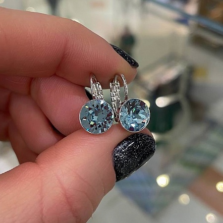 Серьги с кристаллами 9 мм бриллиантовой огранки Light Sapphire  покрытие родий