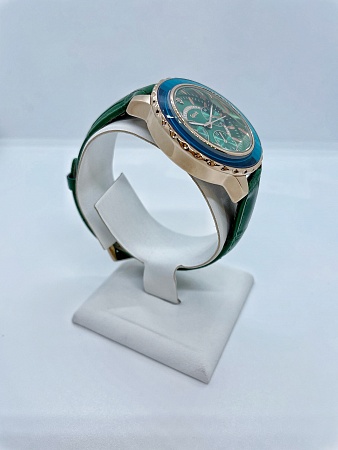 Часы 40 мм с 4 циферблатами зеленые в золочении