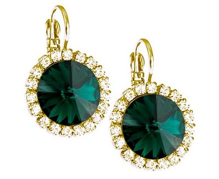 Серьги в обрамлении Emerald в золочении