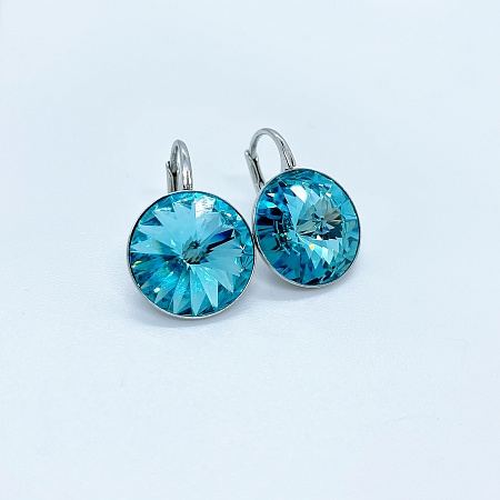 Серьги с кристаллами 14 мм   Light Turquoise короткая дужка 