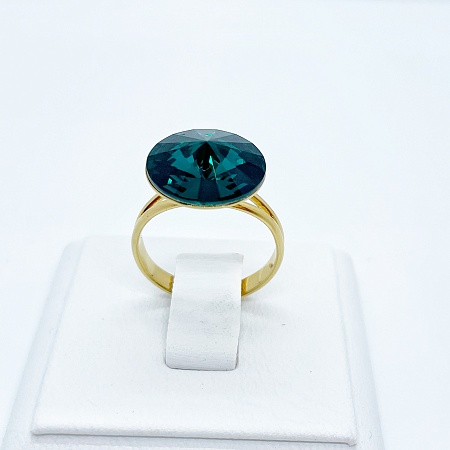 Кольцо с кристаллом 14 мм Emerald покрытие золото