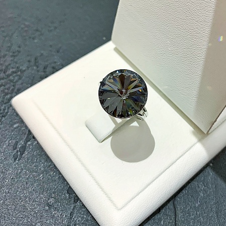 Кольцо с кристаллом 14 мм Silver Night покрытие родий