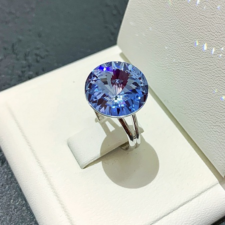 Кольцо с кристаллом 14 мм Light Sapphire покрытие родий