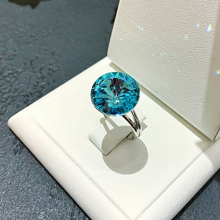 Кольцо с кристаллом 14 мм Light Turquoise покрытие родий