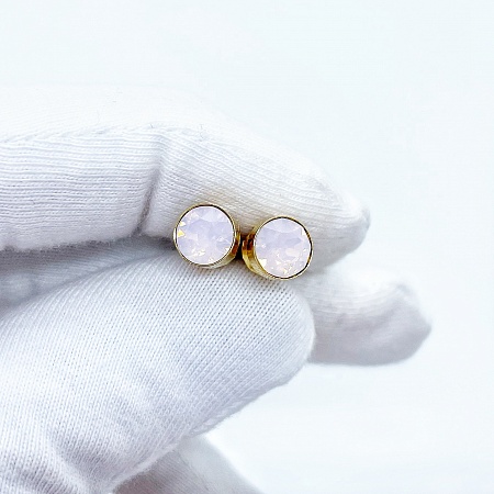 Пуссеты бриллиантовой огранки 8 мм Rose Water Opal покрытие золото