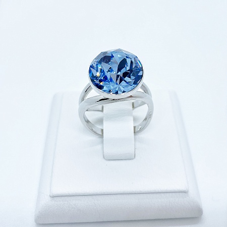 Кольцо с кристаллом 14 мм бриллиантовой огранки Light Sapphire покрытие родий