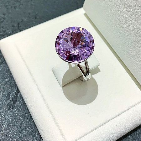 Кольцо с кристаллом 14 мм Violet покрытие родий