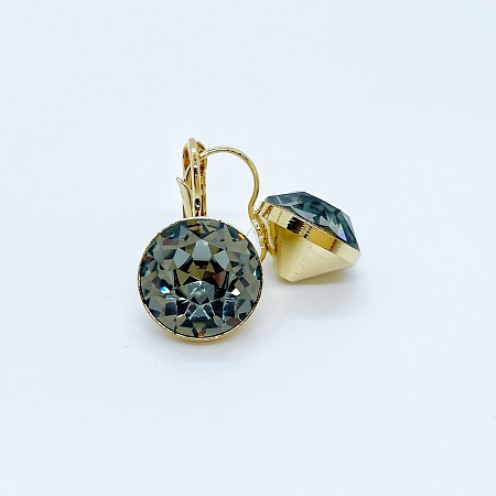 Серьги с кристаллами 14 мм бриллиантовой огранки Black Diamond покрытие золото