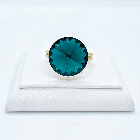 Кольцо с кристаллом 14 мм Emerald покрытие золото