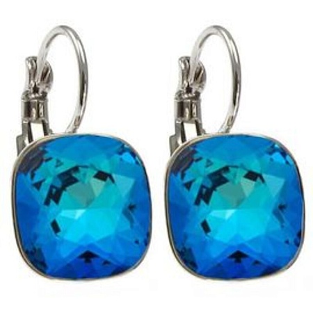 Серьги квадраты бриллиантовой огранки 12 мм Bermuda Blue  покрытие родий