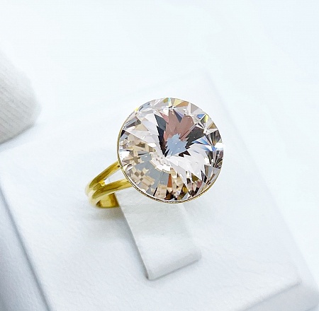 Кольцо с кристаллом 14 мм Silk покрытие золото