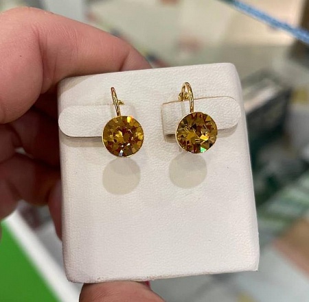 Серьги с кристаллами 9 мм бриллиантовой огранки Golden Topaz