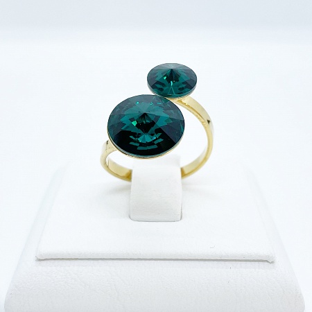 Кольцо с 2 кристаллами Emerald покрытие золото