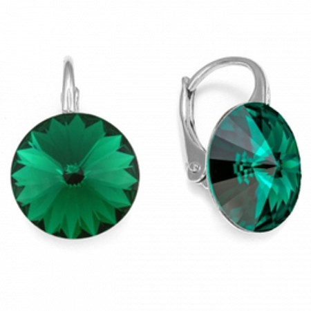 Серьги с кристаллами 14 мм  короткая дужка Emerald